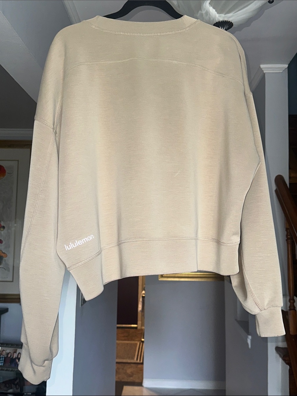 🌺 Lululemon Beige Oversized Cropped Crewneck Sweatshirt Sz M - Picture 3 of 7